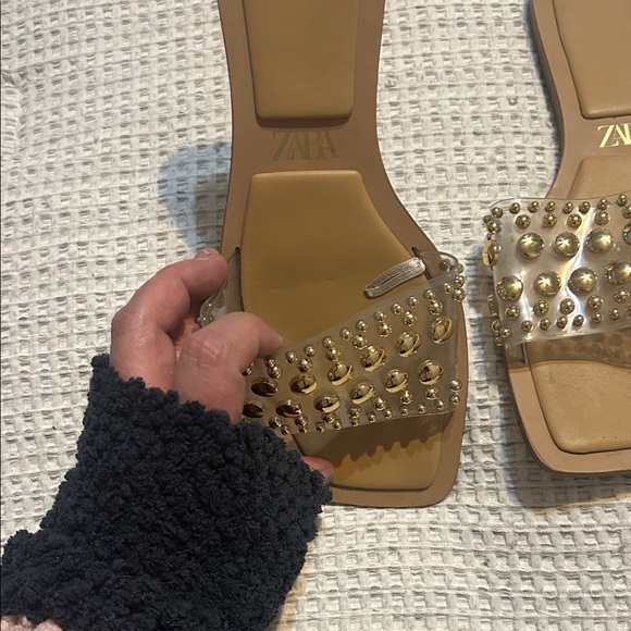 Zara Tan and Gold Studded Sandals - Picture 2 of 4